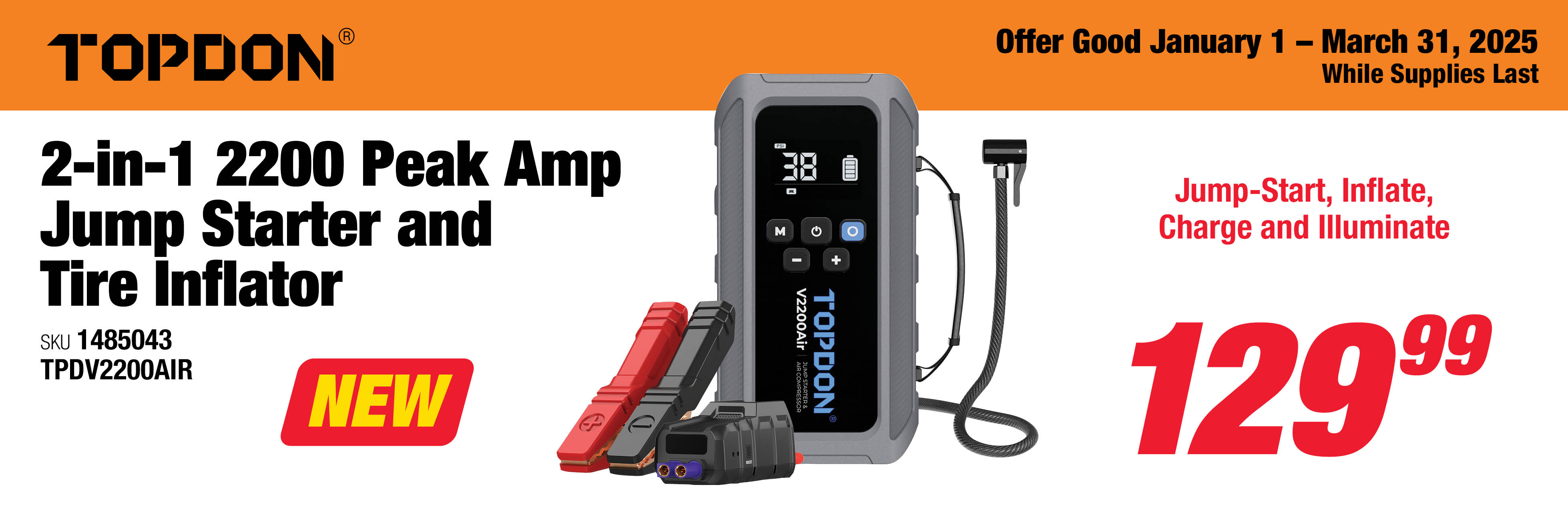 TopDon V2200AIR 2-in-1 2200 Peak Amp Jump Starter & Tire Inflator